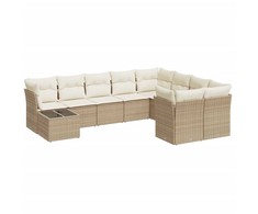 Sofa Sofos komplektas su pagalvėlėmis, 10 dalių, smėlio, poliratanas