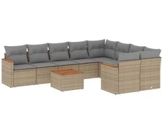 Sofa Sofos komplektas su pagalvėlėmis, 10 dalių, smėlio, poliratanas