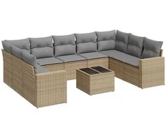Sofa Sofos komplektas su pagalvėlėmis, 10 dalių, smėlio, poliratanas