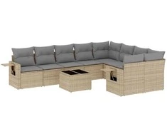 Sofa Sofos komplektas su pagalvėlėmis, 10 dalių, smėlio, poliratanas