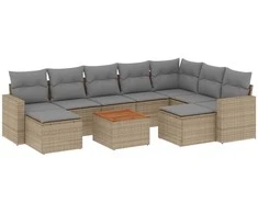 Sofa Sofos komplektas su pagalvėlėmis, 10 dalių, smėlio, poliratanas
