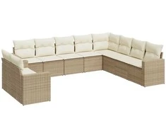 Sofa Sofos komplektas su pagalvėlėmis, 10 dalių, smėlio, poliratanas