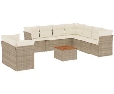 Sofa Sofos komplektas su pagalvėlėmis, 10 dalių, smėlio, poliratanas