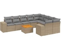 Sofa Sofos komplektas su pagalvėlėmis, 10 dalių, smėlio, poliratanas