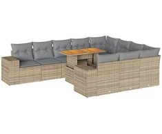 Sofa Sofos komplektas su pagalvėlėmis, 10 dalių, poliratanas/akacija