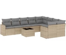 Sofa Sofos komplektas su pagalvėlėmis, 10 dalių, smėlio, poliratanas
