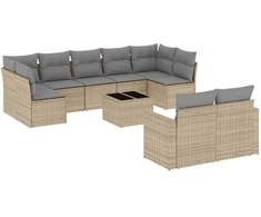 Sofa Sofos komplektas su pagalvėlėmis, 10 dalių, smėlio, poliratanas