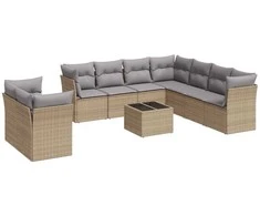 Sofa Sofos komplektas su pagalvėlėmis, 10 dalių, smėlio, poliratanas