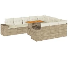 Sofa Sofos komplektas su pagalvėlėmis, 10 dalių, poliratanas/akacija