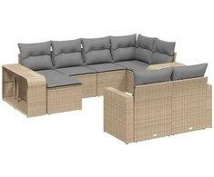 Sofa Sofos komplektas su pagalvėlėmis, 10 dalių, smėlio, poliratanas
