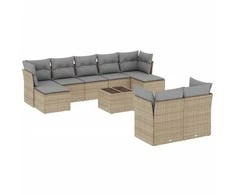 Sofa Sofos komplektas su pagalvėlėmis, 10 dalių, smėlio, poliratanas