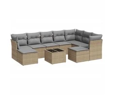 Sofa Sofos komplektas su pagalvėlėmis, 10 dalių, smėlio, poliratanas