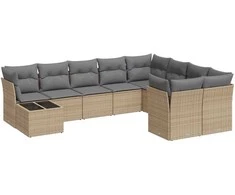 Sofa Sofos komplektas su pagalvėlėmis, 10 dalių, smėlio, poliratanas