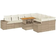 Sofa Sofos komplektas su pagalvėlėmis, 10 dalių, poliratanas/akacija