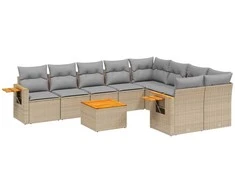 Sofa Sofos komplektas su pagalvėlėmis, 10 dalių, smėlio, poliratanas