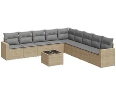 Sofa Sofos komplektas su pagalvėlėmis, 10 dalių, smėlio, poliratanas