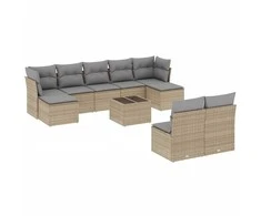 Sofa Sofos komplektas su pagalvėlėmis, 10 dalių, smėlio, poliratanas