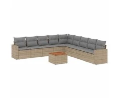 Sofa Sofos komplektas su pagalvėlėmis, 10 dalių, smėlio, poliratanas