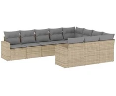 Sofa Sofos komplektas su pagalvėlėmis, 10 dalių, smėlio, poliratanas