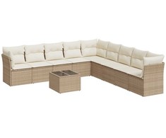 Sofa Sofos komplektas su pagalvėlėmis, 10 dalių, smėlio, poliratanas