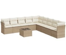Sofa Sofos komplektas su pagalvėlėmis, 10 dalių, smėlio, poliratanas