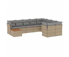 Sofa Sofos komplektas su pagalvėlėmis, 10 dalių, smėlio, poliratanas
