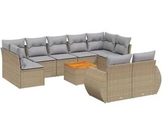 Sofa Sofos komplektas su pagalvėlėmis, 10 dalių, smėlio, poliratanas