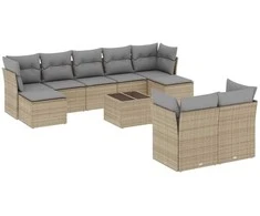 Sofa Sofos komplektas su pagalvėlėmis, 10 dalių, smėlio, poliratanas