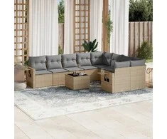 Sofa Sofos komplektas su pagalvėlėmis, 10 dalių, smėlio, poliratanas
