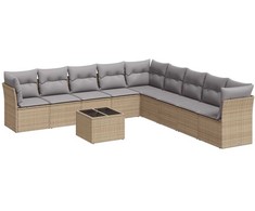 Sofa Sofos komplektas su pagalvėlėmis, 10 dalių, smėlio, poliratanas