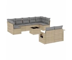 Sofa Sofos komplektas su pagalvėlėmis, 10 dalių, smėlio, poliratanas