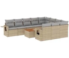 Sofa Sofos komplektas su pagalvėlėmis, 11 dalių, smėlio, poliratanas