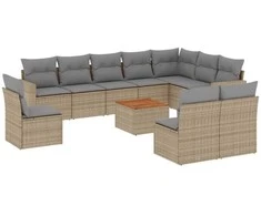 Sofa Sofos komplektas su pagalvėlėmis, 11 dalių, smėlio, poliratanas