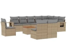 Sofa Sofos komplektas su pagalvėlėmis, 11 dalių, smėlio, poliratanas