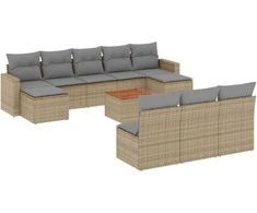 Sofa Sofos komplektas su pagalvėlėmis, 11 dalių, smėlio, poliratanas