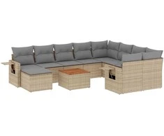 Sofa Sofos komplektas su pagalvėlėmis, 11 dalių, smėlio, poliratanas