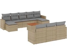 Sofa Sofos komplektas su pagalvėlėmis, 11 dalių, smėlio, poliratanas