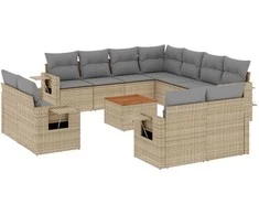 Sofa Sofos komplektas su pagalvėlėmis, 12 dalių, smėlio, poliratanas