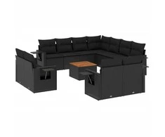 Sofa Sofos komplektas su pagalvėlėmis, 12 dalių, juodas, poliratanas
