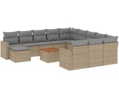 Sofa Sofos komplektas su pagalvėlėmis, 13 dalių, smėlio, poliratanas