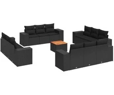 Sofa Sofos komplektas su pagalvėlėmis, 13 dalių, juodas, poliratanas
