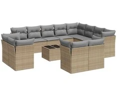 Sofa Sofos komplektas su pagalvėlėmis, 13 dalių, smėlio, poliratanas