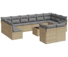 Sofa Sofos komplektas su pagalvėlėmis, 13 dalių, smėlio, poliratanas