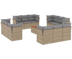 Sofa Sofos komplektas su pagalvėlėmis, 13 dalių, smėlio, poliratanas