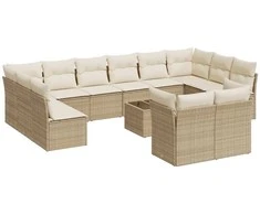 Sofa Sofos komplektas su pagalvėlėmis, 13 dalių, smėlio, poliratanas