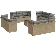 Sofa Sofos komplektas su pagalvėlėmis, 13 dalių, smėlio, poliratanas