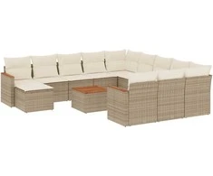 Sofa Sofos komplektas su pagalvėlėmis, 13 dalių, smėlio, poliratanas