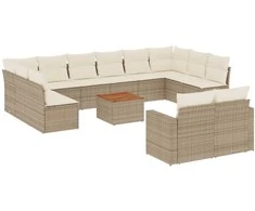Sofa Sofos komplektas su pagalvėlėmis, 13 dalių, smėlio, poliratanas