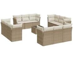 Sofa Sofos komplektas su pagalvėlėmis, 13 dalių, smėlio, poliratanas
