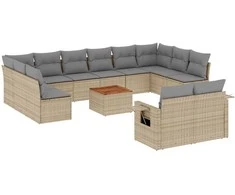 Sofa Sofos komplektas su pagalvėlėmis, 13 dalių, smėlio, poliratanas